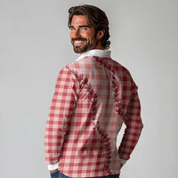 Red Hawaii Palaka Long Sleeve Polo Shirt Hawaiian Pikake Lei