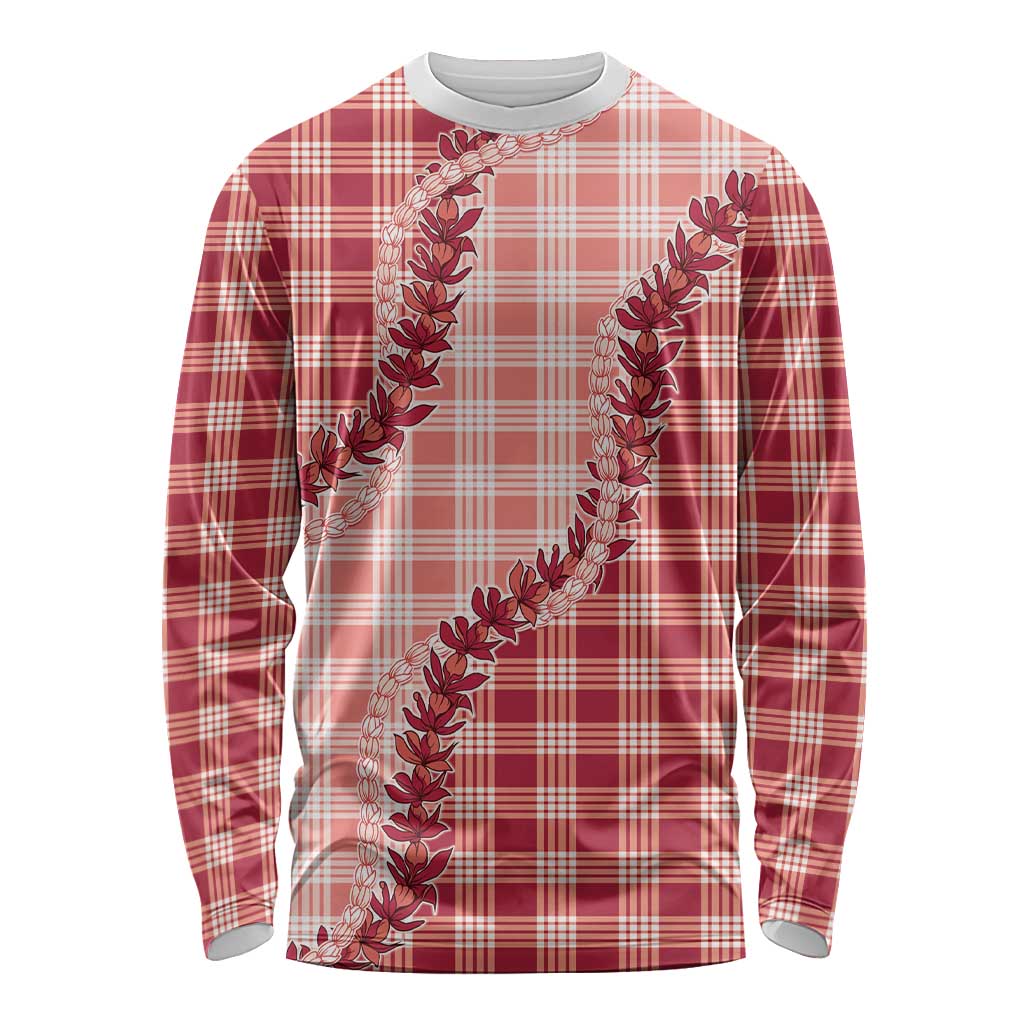 Red Hawaii Palaka Long Sleeve Shirt Hawaiian Pikake Lei