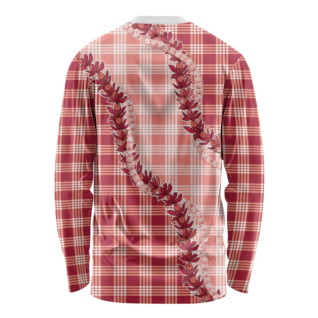 Red Hawaii Palaka Long Sleeve Shirt Hawaiian Pikake Lei