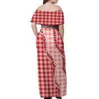 Red Hawaii Palaka Off Shoulder Maxi Dress Hawaiian Pikake Lei
