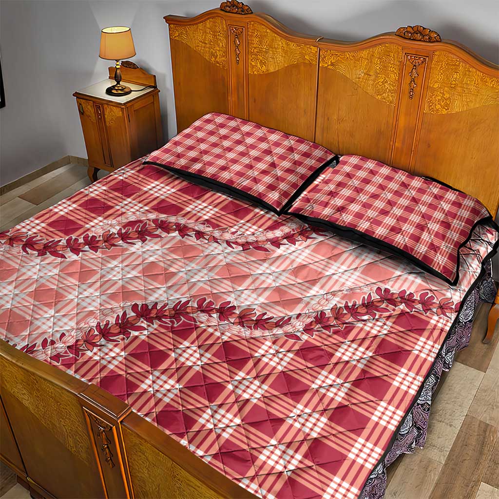 Red Hawaii Palaka Quilt Bed Set Hawaiian Pikake Lei