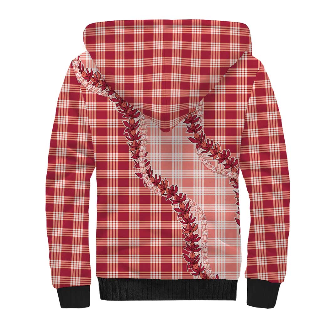 Red Hawaii Palaka Sherpa Hoodie Hawaiian Pikake Lei