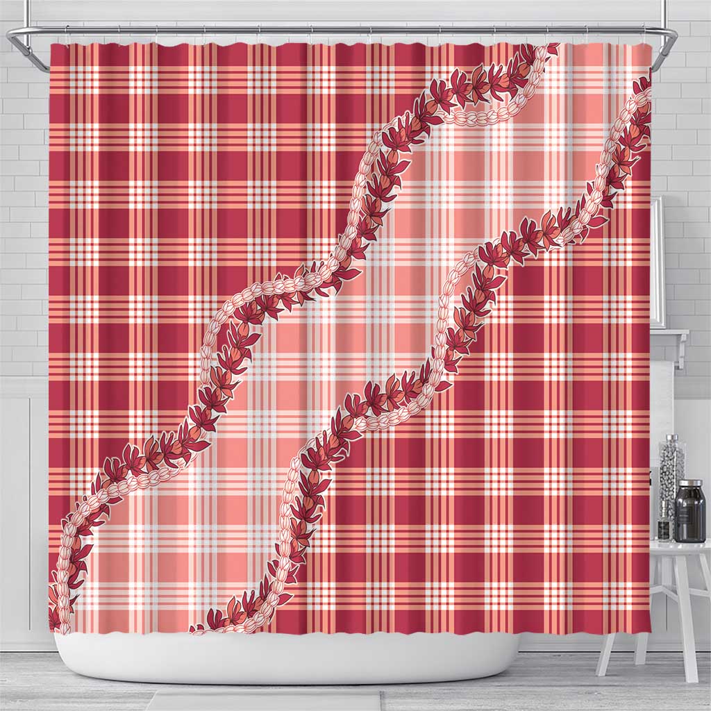 Red Hawaii Palaka Shower Curtain Hawaiian Pikake Lei