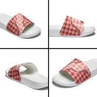 Red Hawaii Palaka Slide Sandals Hawaiian Pikake Lei