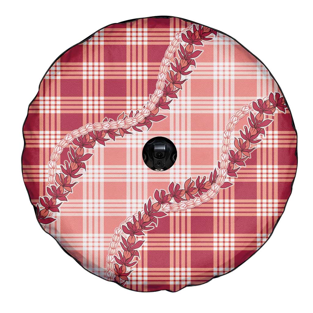Red Hawaii Palaka Spare Tire Cover Hawaiian Pikake Lei