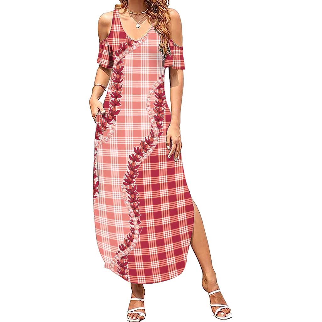 Red Hawaii Palaka Summer Maxi Dress Hawaiian Pikake Lei