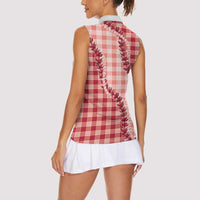 Red Hawaii Palaka Women Sleeveless Polo Shirt Hawaiian Pikake Lei