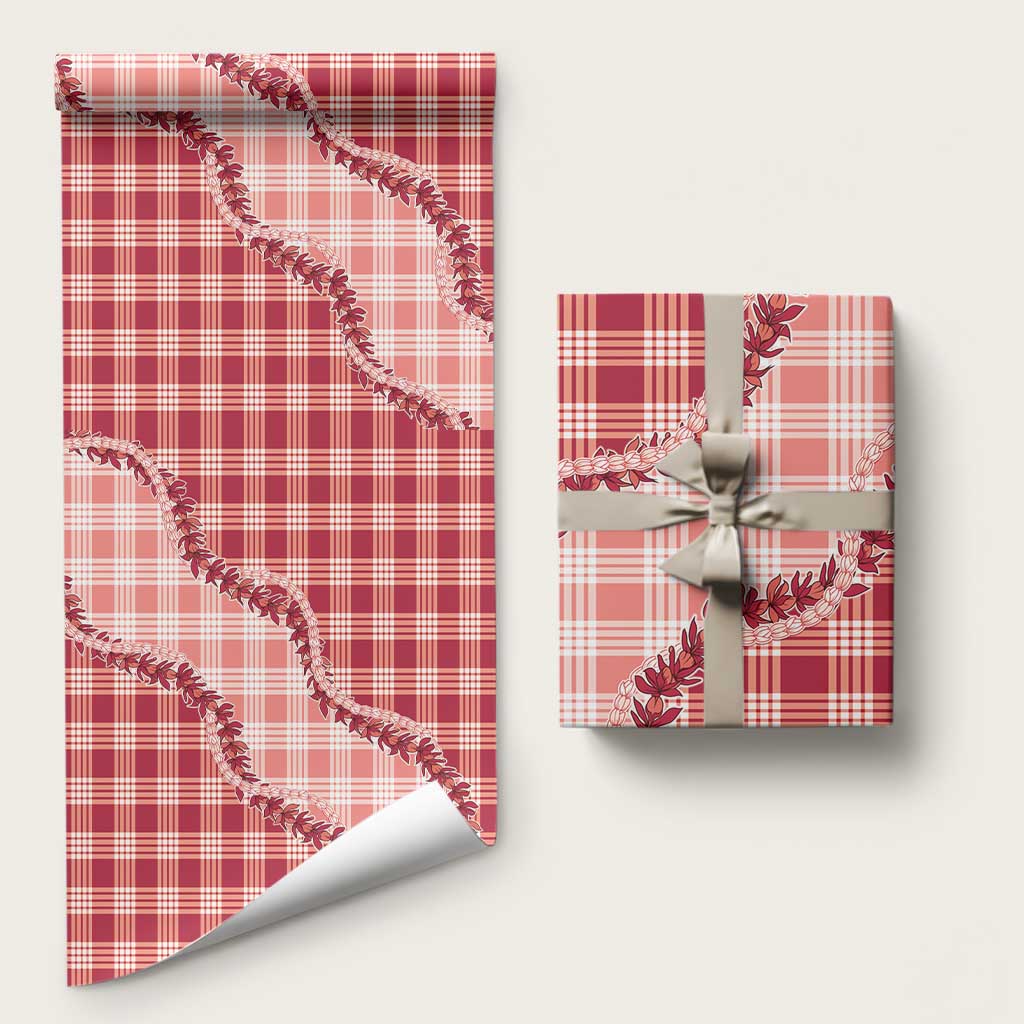 Red Hawaii Palaka Wrapping Paper Hawaiian Pikake Lei