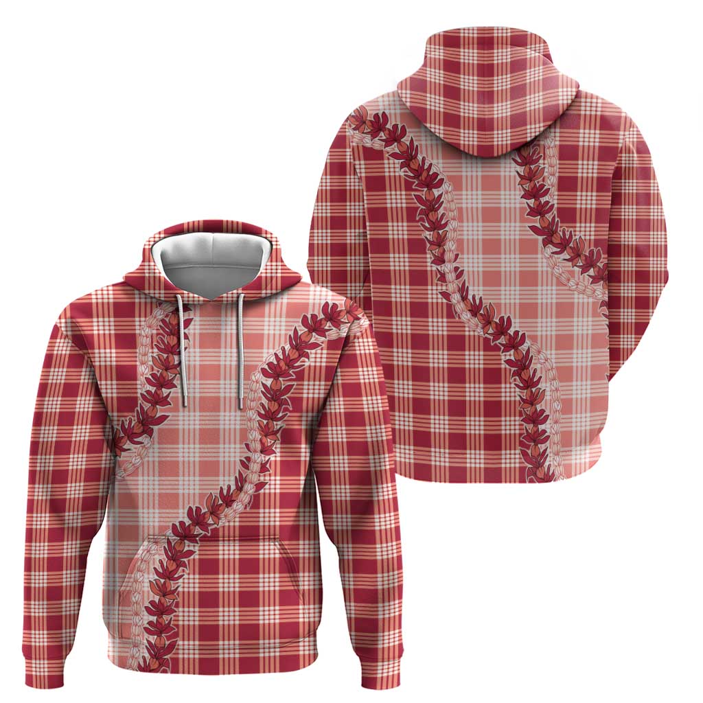 Red Hawaii Palaka Zip Hoodie Hawaiian Pikake Lei