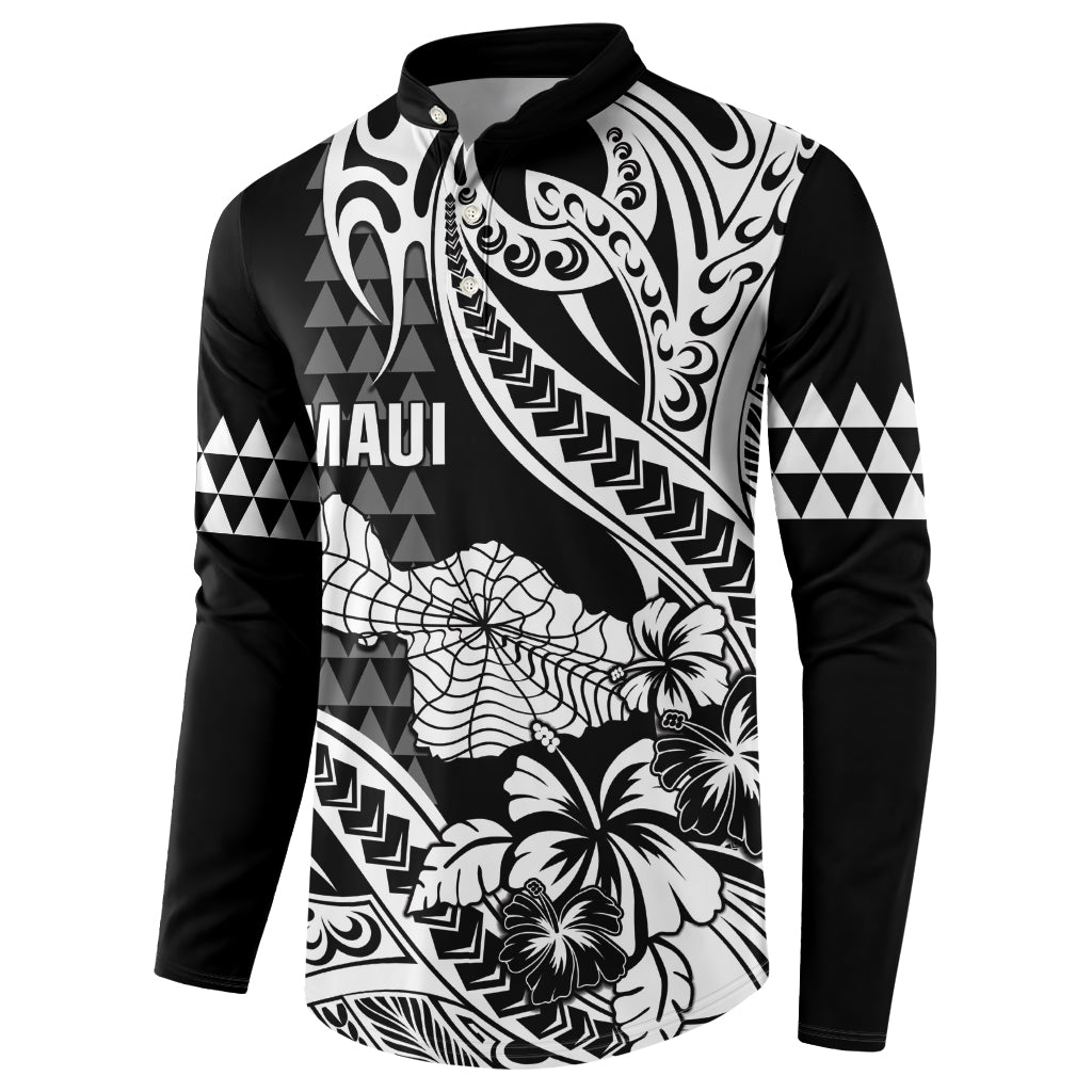 Hawaii Maui Upena Kiloi Button Sweatshirt Kakau Tribal Pattern Black Version