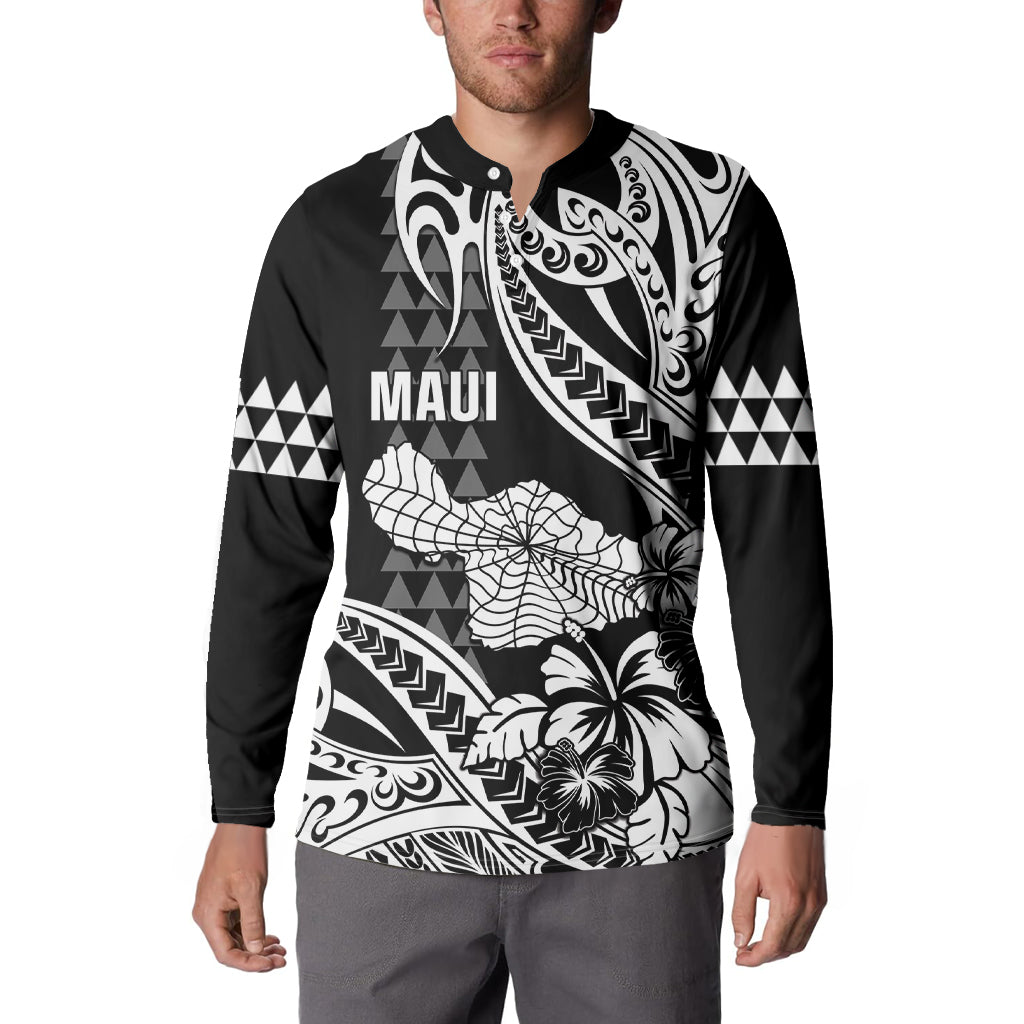 Hawaii Maui Upena Kiloi Button Sweatshirt Kakau Tribal Pattern Black Version