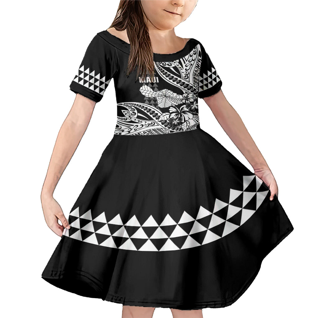 Hawaii Maui Upena Kiloi Family Matching Mermaid Dress and Hawaiian Shirt Kakau Tribal Pattern Black Version