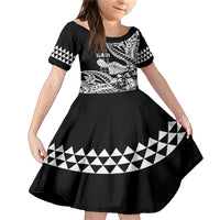 Hawaii Maui Upena Kiloi Family Matching Mermaid Dress and Hawaiian Shirt Kakau Tribal Pattern Black Version