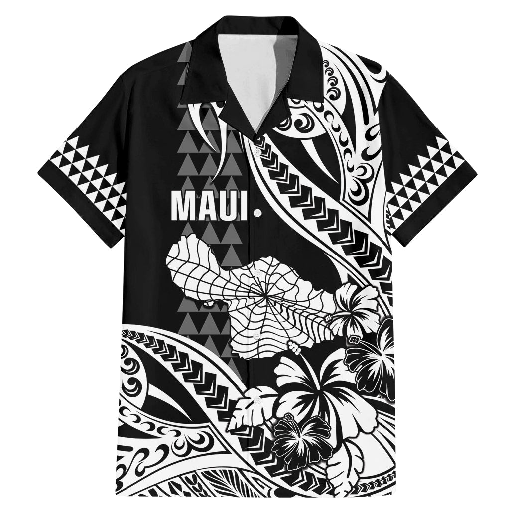Hawaii Maui Upena Kiloi Family Matching Mermaid Dress and Hawaiian Shirt Kakau Tribal Pattern Black Version