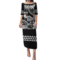 Hawaii Maui Upena Kiloi Family Matching Puletasi and Hawaiian Shirt Kakau Tribal Pattern Black Version