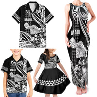 Hawaii Maui Upena Kiloi Family Matching Tank Maxi Dress and Hawaiian Shirt Kakau Tribal Pattern Black Version