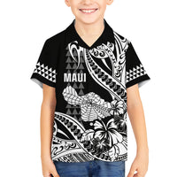 Hawaii Maui Upena Kiloi Family Matching Tank Maxi Dress and Hawaiian Shirt Kakau Tribal Pattern Black Version