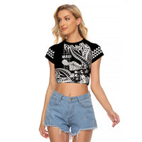 Hawaii Maui Upena Kiloi Raglan Cropped T Shirt Kakau Tribal Pattern Black Version