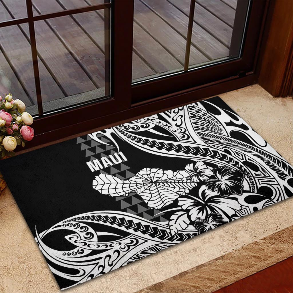 Hawaii Maui Upena Kiloi Rubber Doormat Kakau Tribal Pattern Black Version
