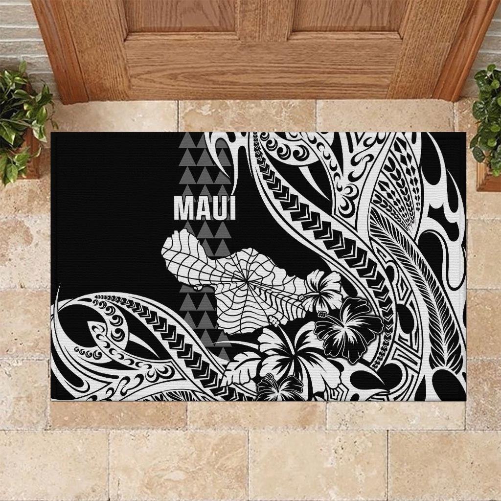Hawaii Maui Upena Kiloi Rubber Doormat Kakau Tribal Pattern Black Version