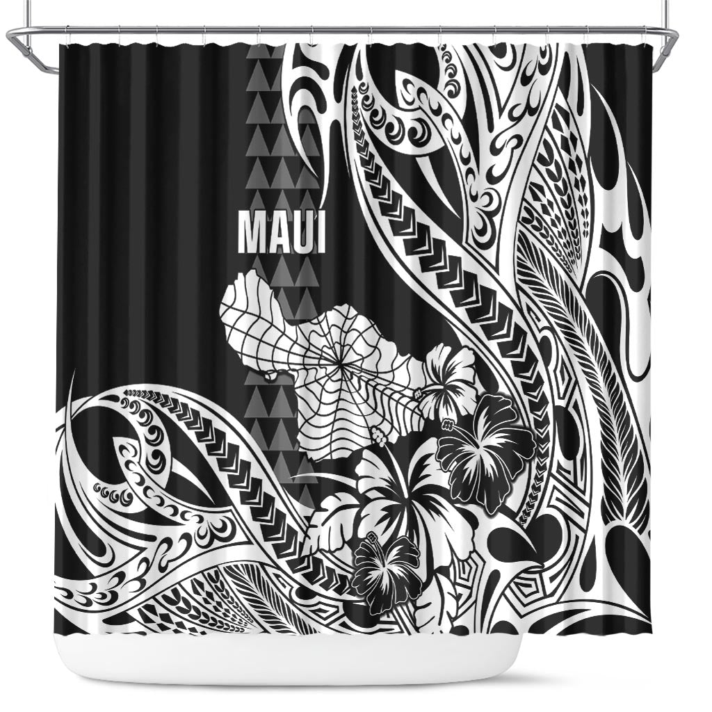 Hawaii Maui Upena Kiloi Shower Curtain Kakau Tribal Pattern Black Version