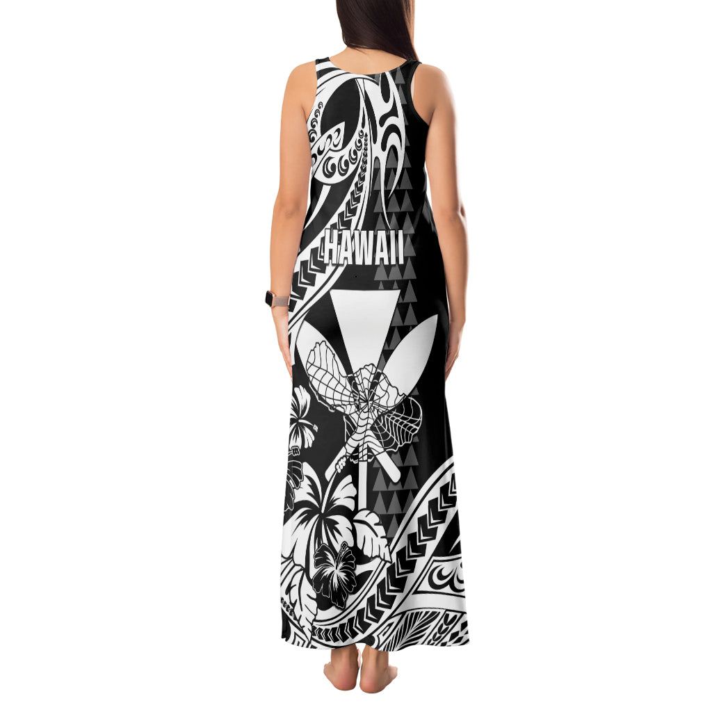 Hawaii Maui Upena Kiloi Tank Maxi Dress Kakau Tribal Pattern Black Version