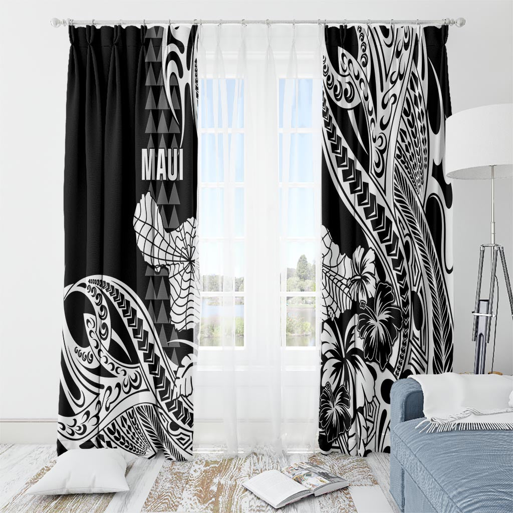 Hawaii Maui Upena Kiloi Window Curtain Kakau Tribal Pattern Black Version