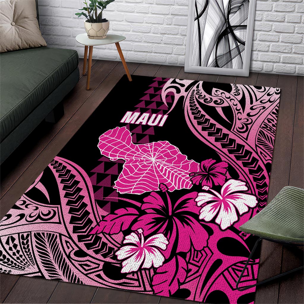 Hawaii Maui Upena Kiloi Area Rug Kakau Tribal Pattern Pink Version