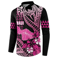 Hawaii Maui Upena Kiloi Button Sweatshirt Kakau Tribal Pattern Pink Version