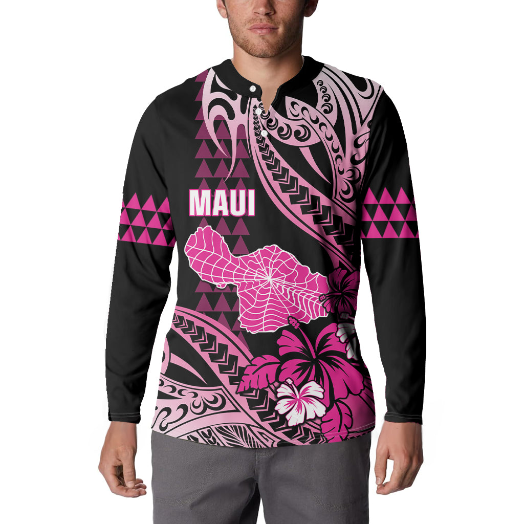 Hawaii Maui Upena Kiloi Button Sweatshirt Kakau Tribal Pattern Pink Version