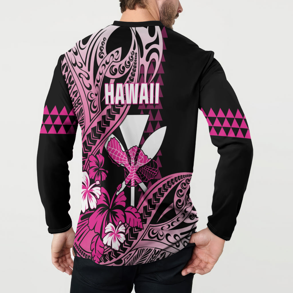 Hawaii Maui Upena Kiloi Button Sweatshirt Kakau Tribal Pattern Pink Version