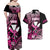 Hawaii Maui Upena Kiloi Couples Matching Off Shoulder Maxi Dress and Hawaiian Shirt Kakau Tribal Pattern Pink Version