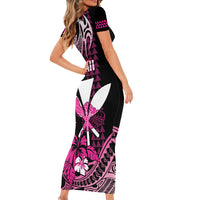 Hawaii Maui Upena Kiloi Family Matching Short Sleeve Bodycon Dress and Hawaiian Shirt Kakau Tribal Pattern Pink Version