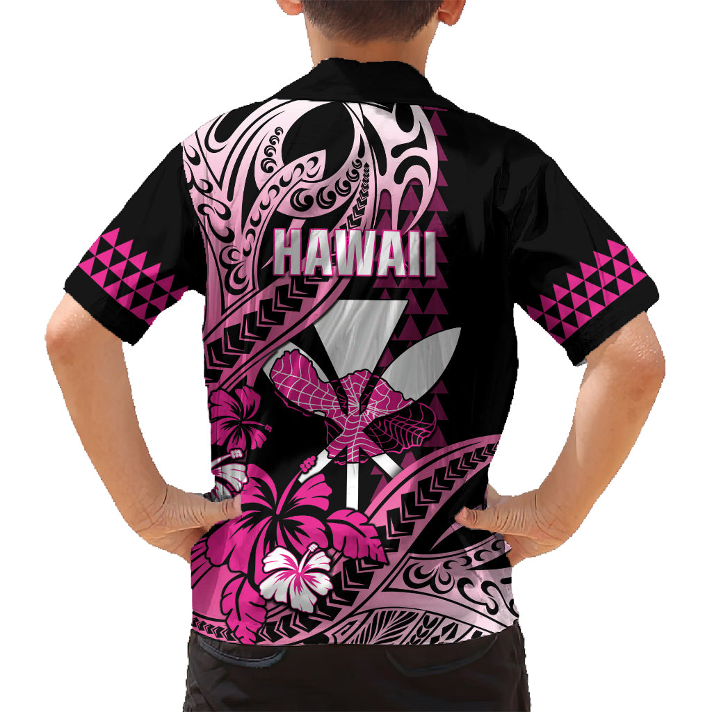 Hawaii Maui Upena Kiloi Family Matching Tank Maxi Dress and Hawaiian Shirt Kakau Tribal Pattern Pink Version