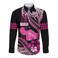 Hawaii Maui Upena Kiloi Long Sleeve Button Shirt Kakau Tribal Pattern Pink Version