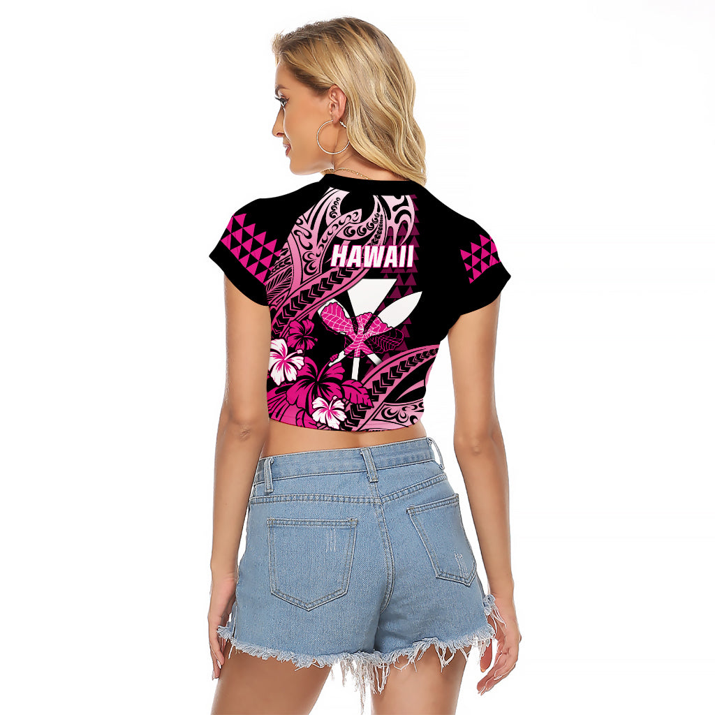 Hawaii Maui Upena Kiloi Raglan Cropped T Shirt Kakau Tribal Pattern Pink Version