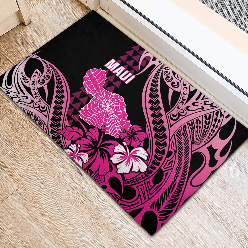 Hawaii Maui Upena Kiloi Rubber Doormat Kakau Tribal Pattern Pink Version