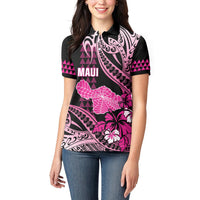 Hawaii Maui Upena Kiloi Women Polo Shirt Kakau Tribal Pattern Pink Version