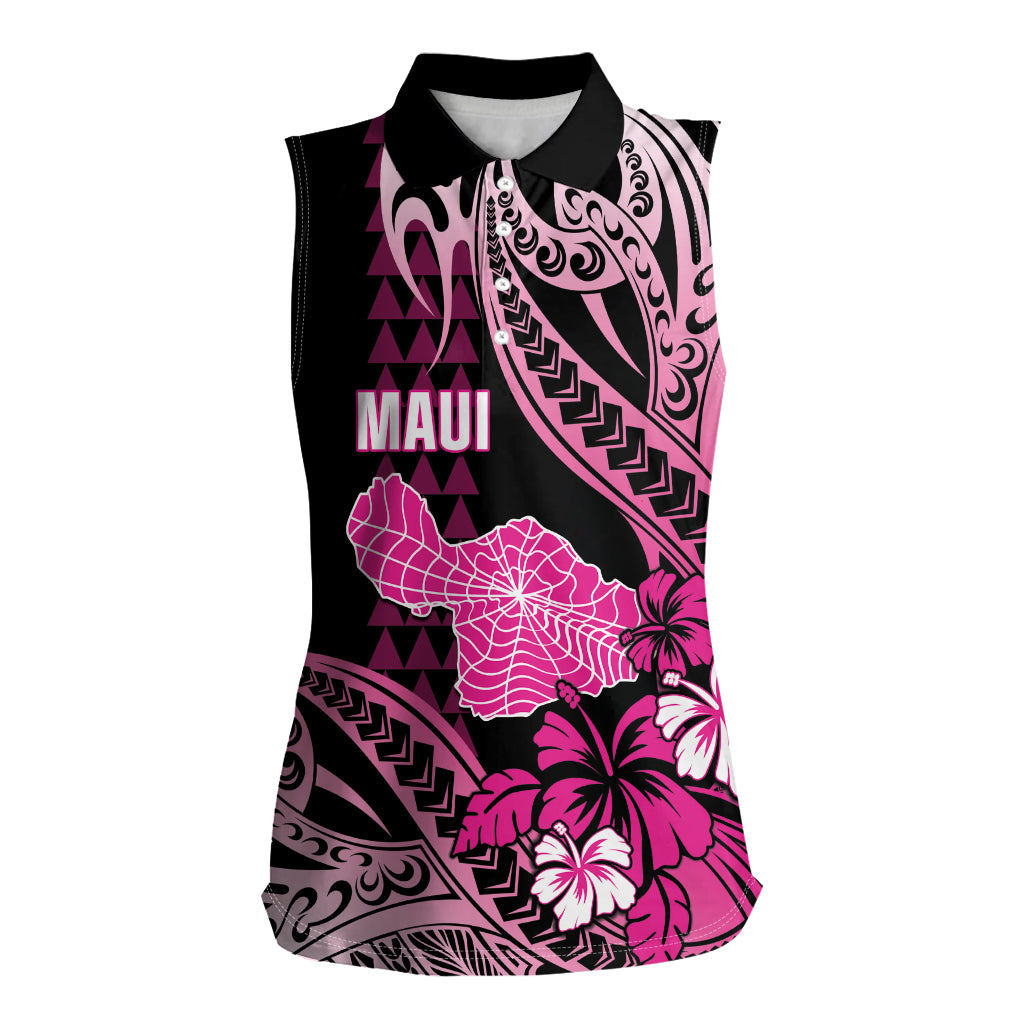 Hawaii Maui Upena Kiloi Women Sleeveless Polo Shirt Kakau Tribal Pattern Pink Version