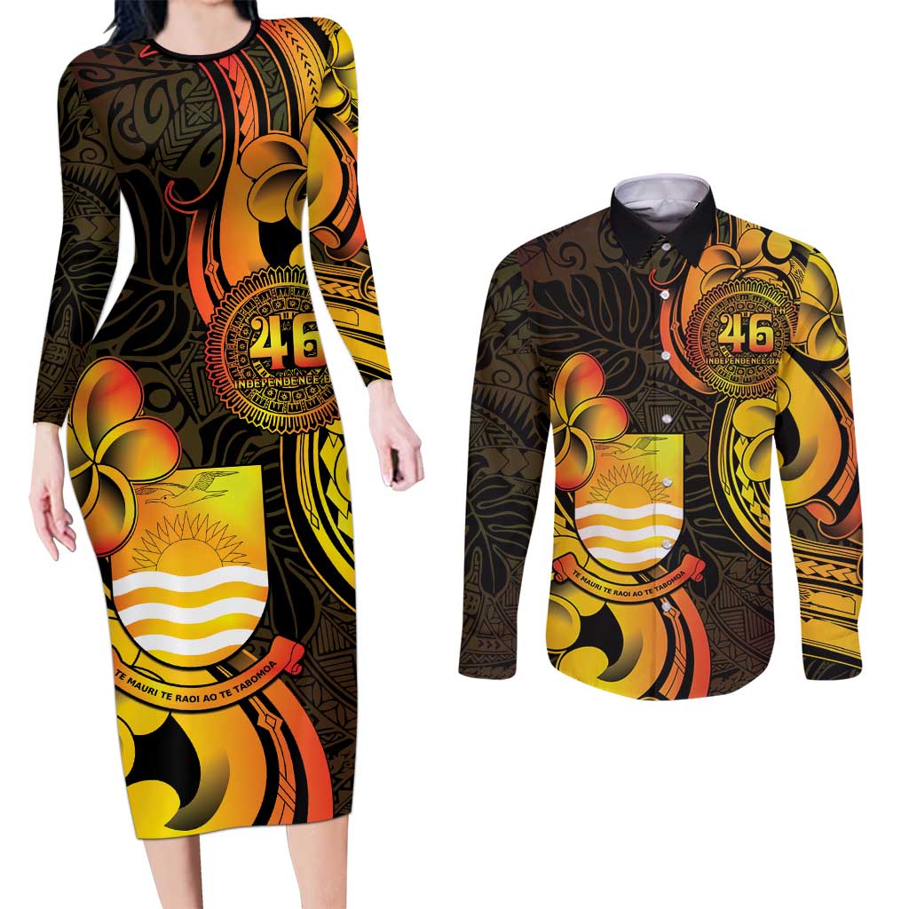 Personalised Kiribati Independence Day Couples Matching Long Sleeve Bodycon Dress and Long Sleeve Button Shirt 46th Anniversary