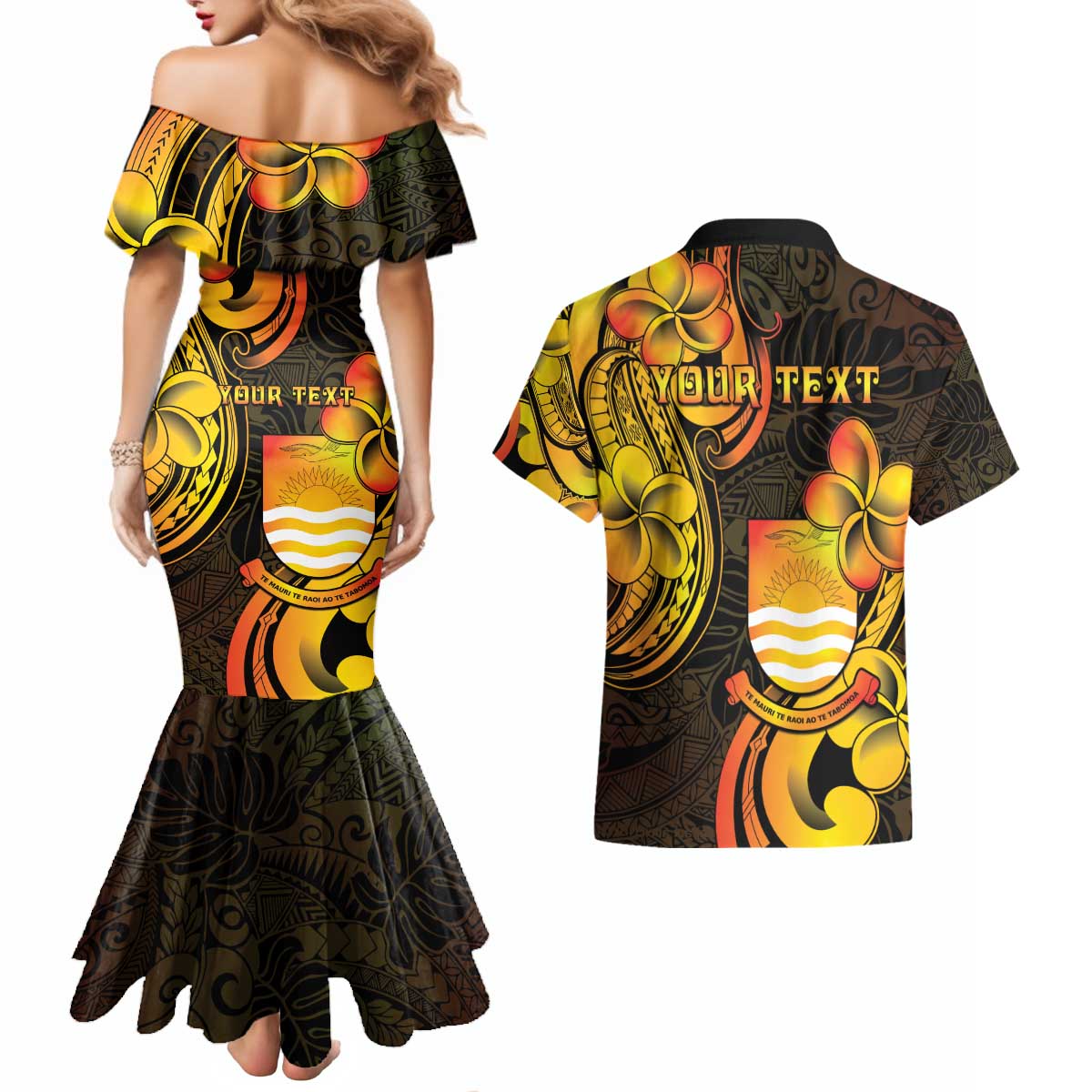 Personalised Kiribati Independence Day Couples Matching Mermaid Dress and Hawaiian Shirt 46th Anniversary