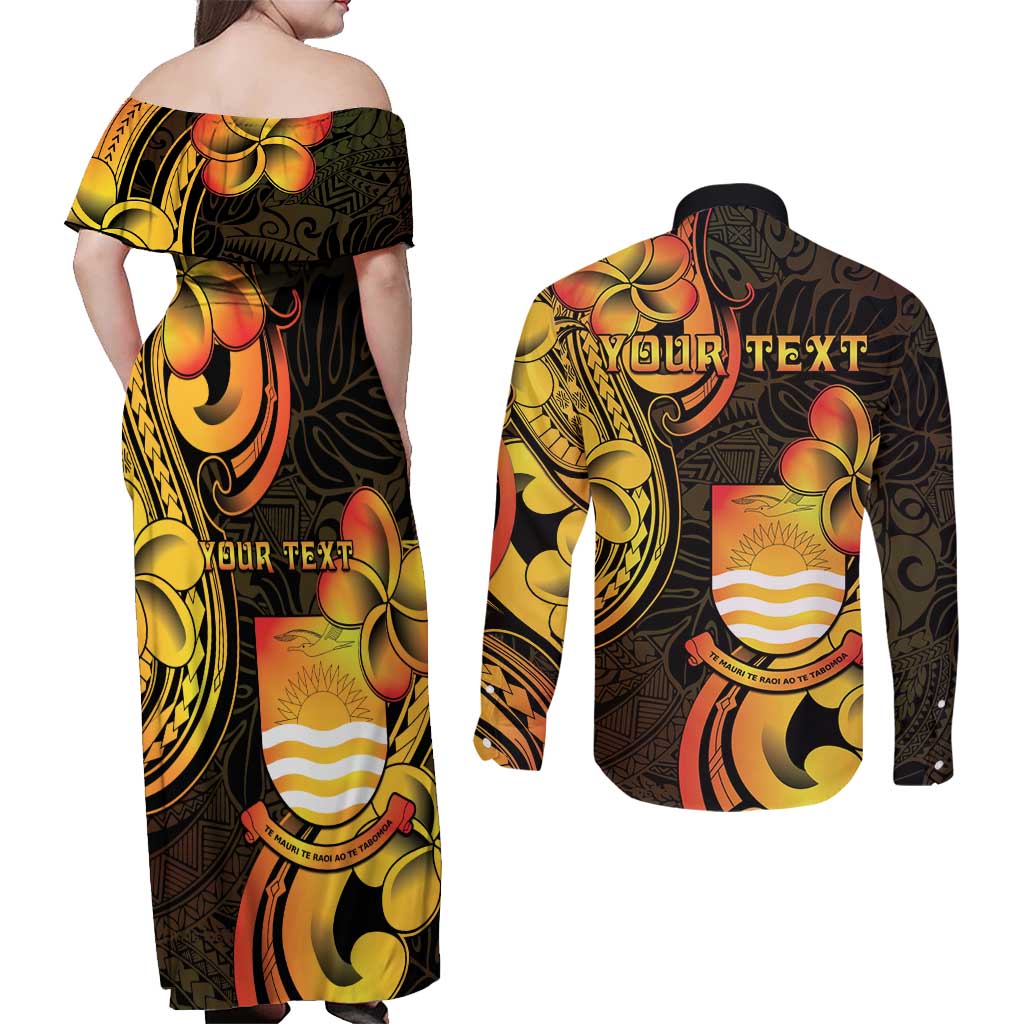 Personalised Kiribati Independence Day Couples Matching Off Shoulder Maxi Dress and Long Sleeve Button Shirt 46th Anniversary