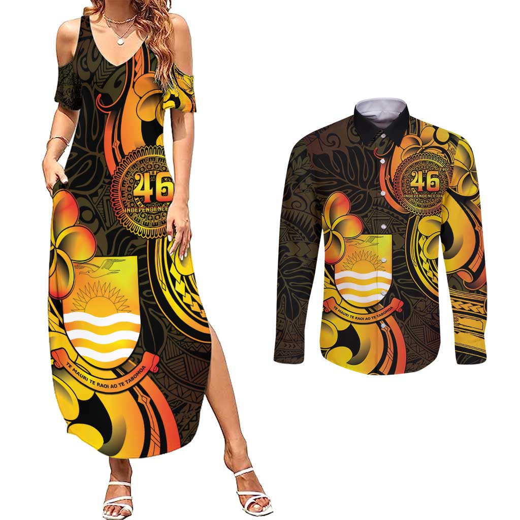 Personalised Kiribati Independence Day Couples Matching Summer Maxi Dress and Long Sleeve Button Shirt 46th Anniversary