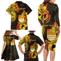 Personalised Kiribati Independence Day Family Matching Long Sleeve Bodycon Dress and Hawaiian Shirt 46th Anniversary