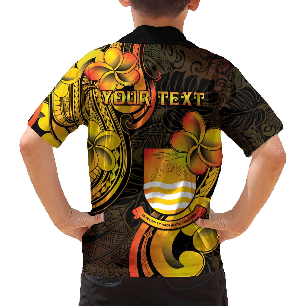 Personalised Kiribati Independence Day Family Matching Off The Shoulder Long Sleeve Dress and Hawaiian Shirt 46th Anniversary