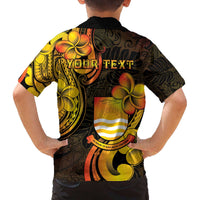 Personalised Kiribati Independence Day Family Matching Off The Shoulder Long Sleeve Dress and Hawaiian Shirt 46th Anniversary