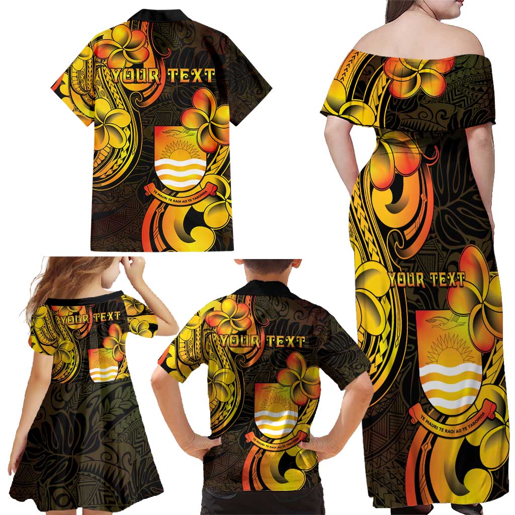 Personalised Kiribati Independence Day Family Matching Off Shoulder Maxi Dress and Hawaiian Shirt 46th Anniversary