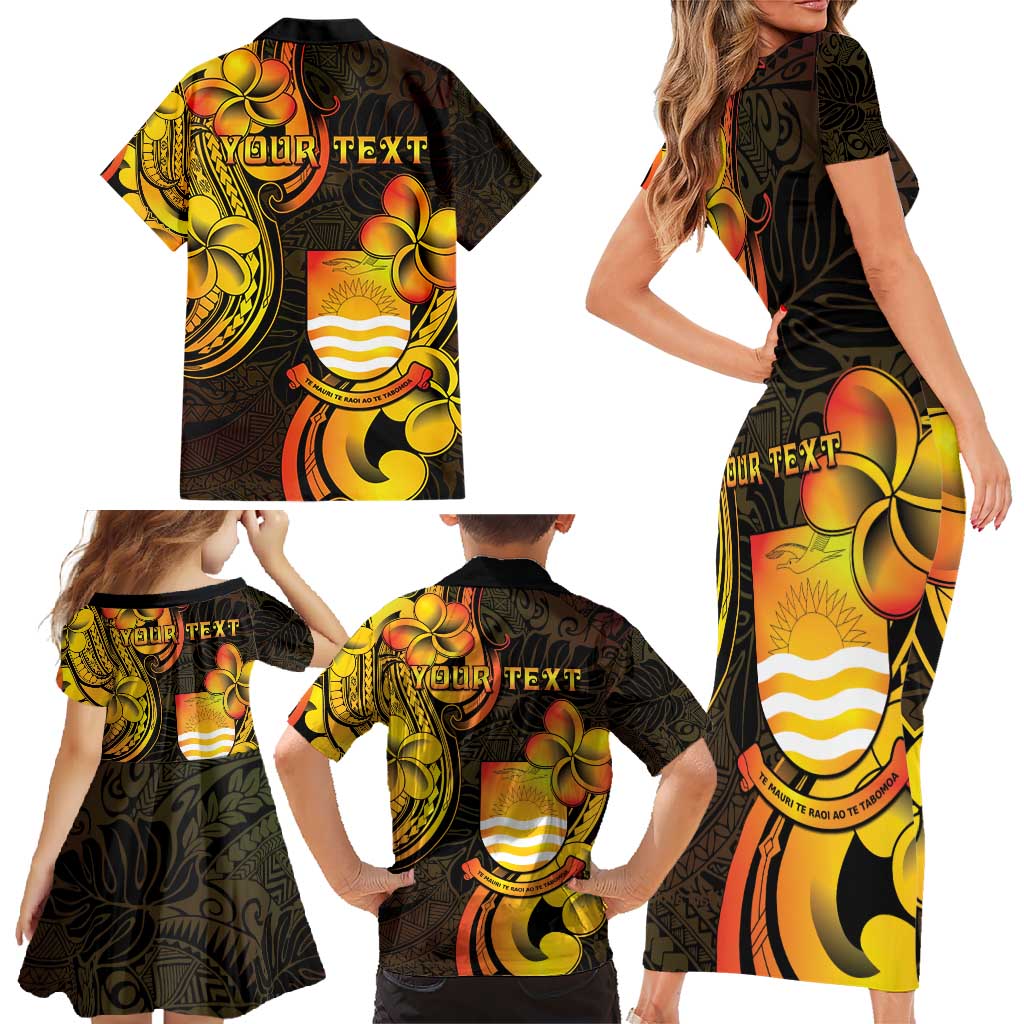Personalised Kiribati Independence Day Family Matching Short Sleeve Bodycon Dress and Hawaiian Shirt 46th Anniversary