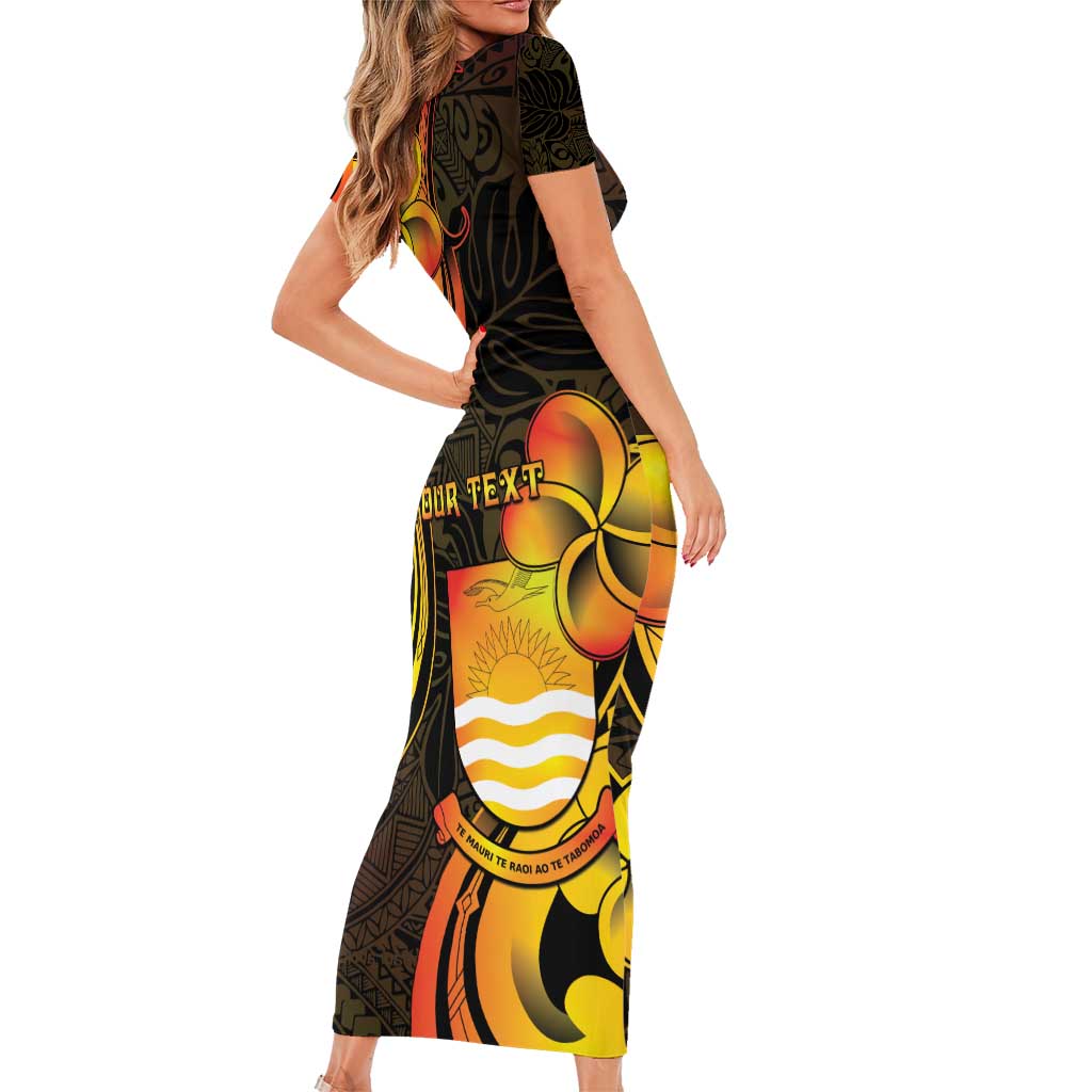 Personalised Kiribati Independence Day Family Matching Short Sleeve Bodycon Dress and Hawaiian Shirt 46th Anniversary