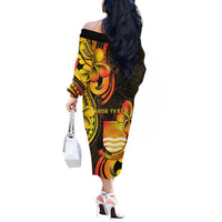 Personalised Kiribati Independence Day Off The Shoulder Long Sleeve Dress 46th Anniversary